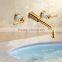 Luxury Golden Finished Dual Handles Solid Brass Water Sink Tap