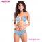 Accpet Paypal Light Blue Printed Bandeau Tankini Swimsuit Women