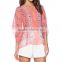 Summer V Neck Pink Semi Sheer Batwing Sleeve Ladies Blouse,Pull Over Style Chiffon Latest Tops Designs Girls