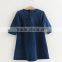 Cartoon patch embroidered pocket cotton half-sleeve denim dress