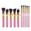 Pink and gold handle Import Synthetic hair 10pcs makeup brushes