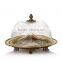 Antique Brass Round Cupcake Tray With Crackle Glass Cover, Ornamental Bronze Casting Dessert Tray Holder For Tableware
