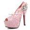 2016 Wholesale Crystal Lace Lady High Heel Shoes