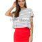 stripe loose Ultra short women tshirt