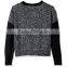 Big Girls' black white Color Block Cropped cable knit long sleeve wool sweater for sale