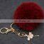 Cute Rabbit Fur Key Chain Pom Pom Car key Ring Crystal Bag Decoration