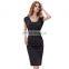 Kate Kasin Sexy Women's Sleeveless V-Neck Pleated Bodycon Spandex Women Black Summer Dress KK000619-1