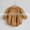 Long-sleeved cotton and hemp newborn khaki solid color comfortable baby onesie romper