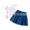 INS lotus leaf lace one-shoulder short-sleeved top + short skirt girl suit