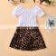Newborn Baby Girls Outfit Short Sleeves White Blouses +Leopard Skirts 2 Pcs Kids Girls Set