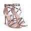 New arrival latest black patent strappy stiletto heel with ankle strap women sandals shoes for ladies