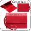 Genuine Saffiano Leather red Branded Business Name CardHolder Credit Card Bag Coin Purse with removable wristbands for ladies
