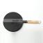Mini round cast iron grill pan with wooden handle