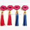 Blue Hot pink PU Leather Tassel Lips Dangle Earrings 2016 New Arrival Brincos Longos For Women