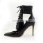 Lace up hot sale women shoes black patent leather boots pointy stiletto shoes