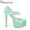 Pearl Turquoise patent leather Custom design fancy ladies shoes extreme high heels