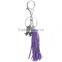 Korea velvet leather tassels keychain with pendant logo