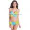Women Bandeau Bandage Contrast-color Bikini Push-up Gather Swimsuit Bathing Suit