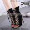 2016 New fashion open toe lace up high heel ankle boots PZ4375