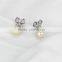 Freshwater 8-9mm AAA serling silver earring white drop 925 silver butterfly pearl earring