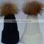 Children Hat Kids Hat Children Winter Raccoon Fur Hats 100% Real 15cm Fur Pompom Beanies Cap Natural Fur Hat For Kids Children
