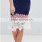 China women lady clothing oem Round neck Cap sleeves Contrast belt Crochet Lace Hem bodycon dress With Belt Detail