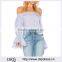 Wholesale Women Apparel Strapless Bell Sleeves Stripes Romantic Blouse(DQE0401T)