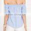 Runwaylover EY2332B 2017 Ladies Short Sleeve Fashion Off-Shoulder Stripe Blouse