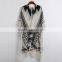 2017 Best Polyester & Cotton Women Long Cardigan mid-long style printed abstract pattern white and black