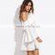 Casual Dresses For Woman Summer Ladies Plain White Ruffle Trim Cold Shoulder A Line Short Dress