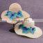 Collapsible Butterfly Straw Hat Blue Flower Large Eaves Sunscreen Beach Hat