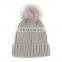 Wholesale winter cheap custom acrylic knit beanie hat cap with pompom