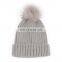 TOROS Fashion Plain Solid Color Knit Hat With Pompom Women Fashion Winter Hat
