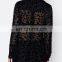 Long Sleeve Heart Pattern Black Sheer Button Blouse Womens