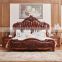 Antique hand carved bed luxury top quality European style bedroom furniture classical leather bed