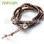 Topearl Jewelry Fashion Black Agate Bracelet Women Woven Leather Wrap Bangle With Copper Alloy Clasp CLL170