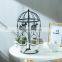 Modern Carousel Shaped Iron Stand Mini Ceramic Metal Luxury Flower Pot With Drainage Holes