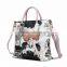 Western style manufacturer digital printed pu leather ladies tote handbag