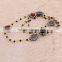 Pave Crystal Clover Druzy Agate Stone Necklace, Gold plated Wire Wrapped Beaded Rosary chain Black beads Necklace