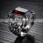 15MM Stainless steel vintage antiqued silver AAA red zircon ring steam punk jewelry 6240023