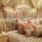 European style antique ivory color and pink hand drawing children wooden carved girl princess bed with canopy - BF07-70357