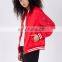 Polyester satin woman varsity jacket, custom tailored bomber jacket clothes women