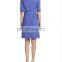 2015 New Arrival Women Designer Stylish Midi Plain Blue Half Sleeve OL Office Dress With Belt