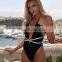 One piece Swimsuit Neon Green Glitter Swimwear Women bandage swimsuit high cut monokini Shiny bathing suit plunge swimsuits