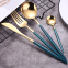 Blue Gold Colored Cutlery Knives Forks Spoons Kitchen Dinnerware Stainless Steel Party Tableware