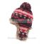 Promotion knitted women custom patch winter beanies hat with pom poms