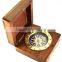 Antique Vintage Solid Brass Gift Compass With Wooden Box 13522