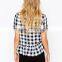 2016 Top fashion short sleeve printed plaid blouse