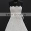 two layer lace boat neckline with hand-made flowers bling bling cording lace long train wedding dress