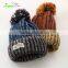 high quality Custom Acrylic knited cap With Top Ball/plush Beanie Hat/Winter fashion warm hat Female lovely melange winter hat